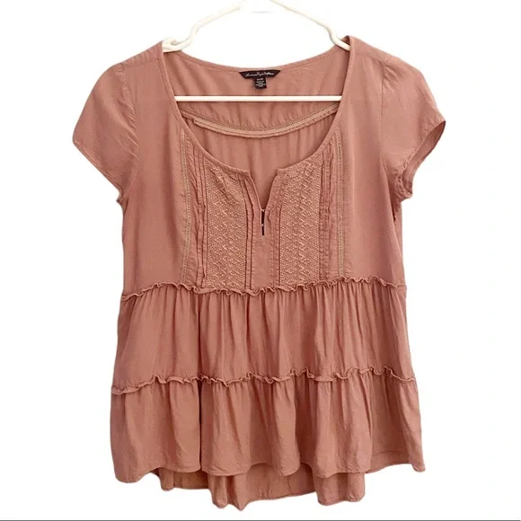 🛑SOLD ON MERCARI🛑 American Eagle Outfitters Top Short Sleeves Boho Size XS EUC - Picture 1 of 8